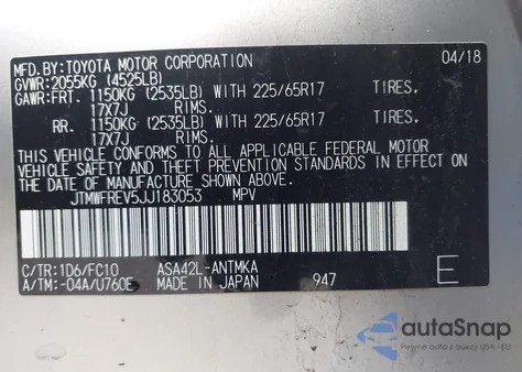 2018 Toyota Rav4 Xle из США, поврежденный, VIN JTMWFREV5JJ183053